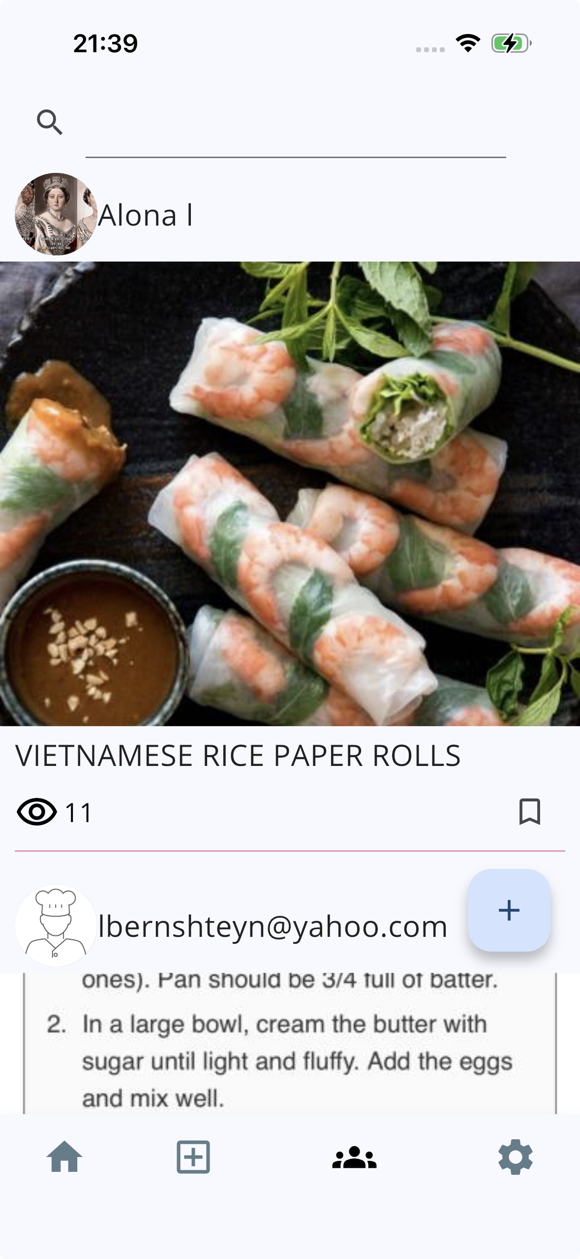 Community feed showing recipes shared by other members