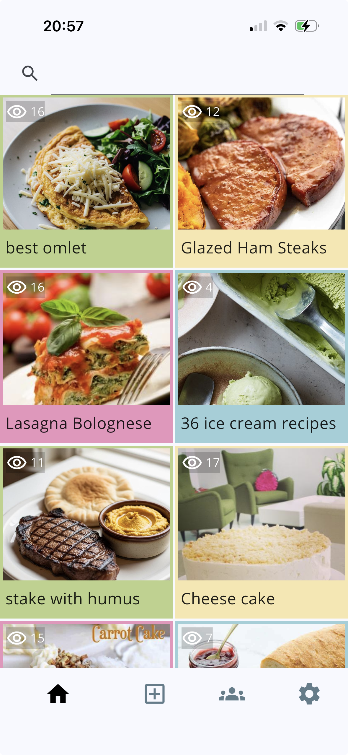 My Cookbook view showing a grid of personal recipes